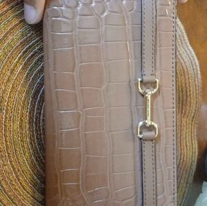 Michael Kors Croc-Embossed Leather Clutch in Taupe